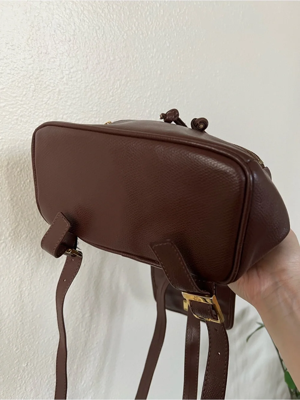 Rare Vintage MCM Brown Leather Drawstring Mini Backpack